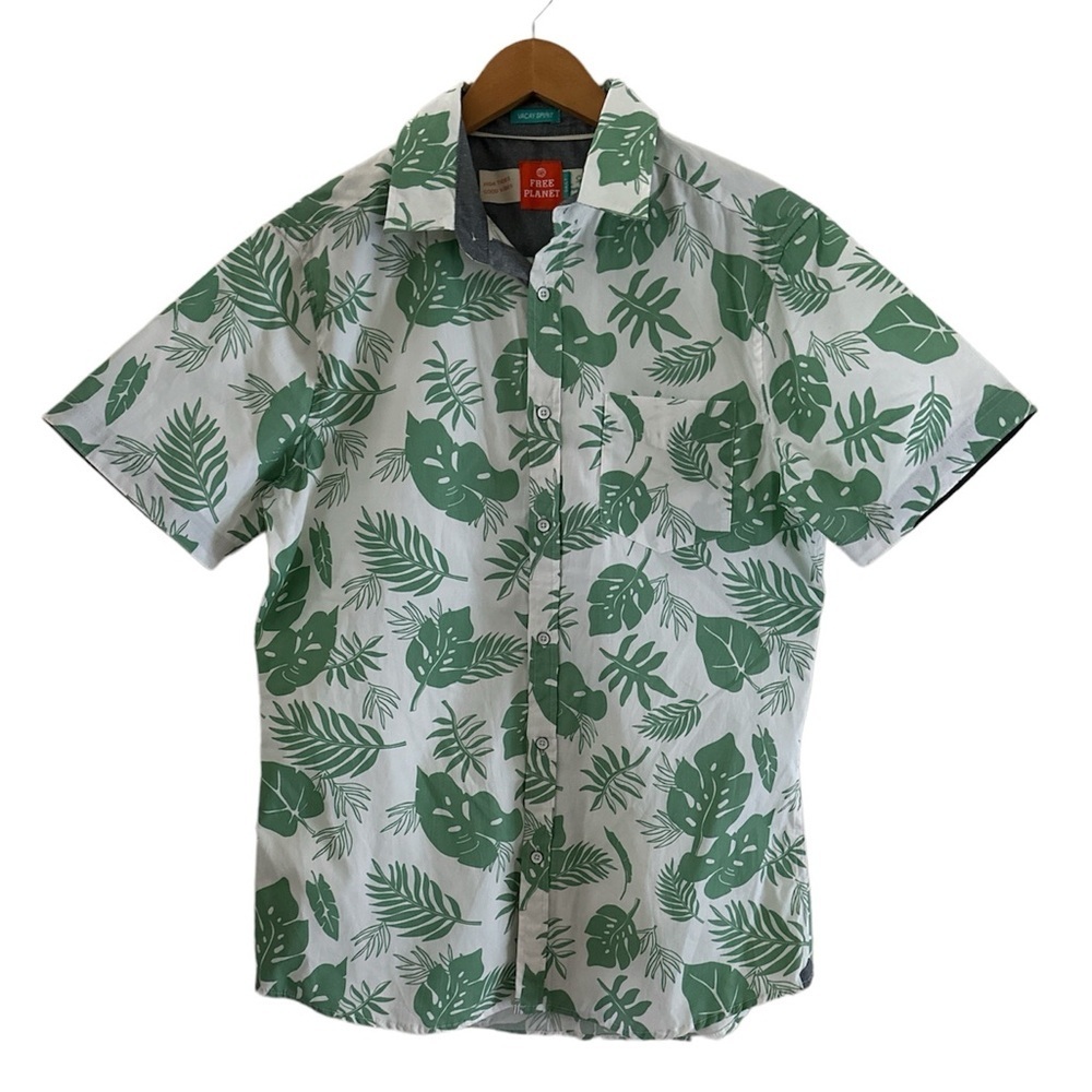 Free Planet Tropical Print Short Sleeves Button Down Shirt sz M